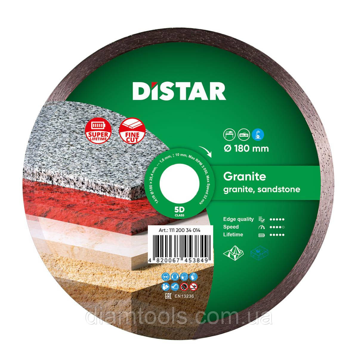Круг алмазний відрізний по граніту Distar Granite 180x1.4x8.5x25.4