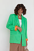 Жіночий піджак із кольоровою підкладкою — зелений колір, L (є розміри)