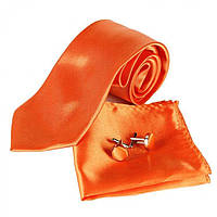 Мужской набор (галстук,платок,запонки) 145х8 см Gofin Оранжевый (2000001497531)