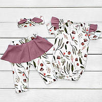 Комплект для новорожденной девочки Dexters botanic 80 см белый розовый (13108041790) ON, код: 8329022