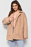 Пальто женское полубатальное укороченное бежевого цвета 176718T Бесплатная доставка