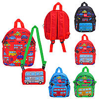 Дитячий рюкзак 2в1 C15704 (60 шт.) машинки, 4 кольори, сумочка 18*12 см, рюкзак 21*26*11 см