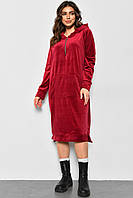 Платье-худи женское полубатальное велюровое темно-розового цвета 175886S