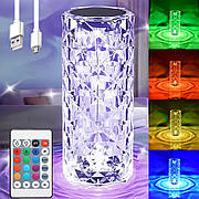 Настільна LED лампа RGB 16 кольорів (21х9см) Crystal Rose + пульт та USB / Світлодіодний сенсорний нічник