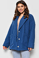 Пальто женское полубатальное укороченное синего цвета 176723P