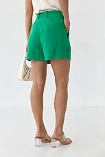 Короткі лляні шорти з закотом — зелений колір, L (є розміри), фото 2