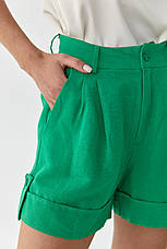 Короткі лляні шорти з закотом — зелений колір, L (є розміри), фото 2