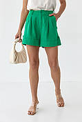 Короткі лляні шорти з закотом — зелений колір, L (є розміри)