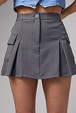 Мініспідниця-шорти з накладними кишенями — сірий колір, L (є розміри), фото 2