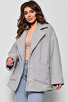 Пальто женское полубатальное укороченное серого цвета 176719M