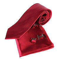 Мужской набор (галстук,платок,запонки) 145х8 см Gofin Вишневый (2000001497562)