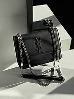 Yves Saint Laurent Medium Sunset in Smooth Leather Black/Silver 22 x 16 x 7 см