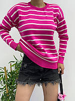 Трендовый теплый свободный вязаный женский свитер в полоску, модный трикотажный джемпер на каждый день Малиновый