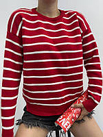 Трендовый теплый свободный вязаный женский свитер в полоску, модный трикотажный джемпер на каждый день Красный