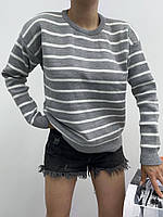 Трендовый теплый свободный вязаный женский свитер в полоску, модный трикотажный джемпер на каждый день Меланж