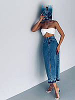 Стильная женская длинная джинсовая юбка синего цвета