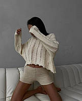 Стильный женский вязаный молочный свитер в универсальном размере