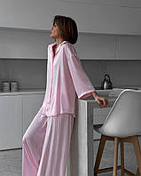 Стильный женский розовый домашний костюм с рубашкой и штанами