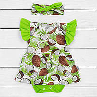 Боди Dexters-платье с коротким рукавом и повязкой кокосовые мечты 80 см зеленый коричневый (1 BS, код: 8329303