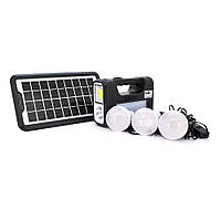 Переносний ліхтар FL-3272+ Solar, 1+1 режим, вбудований акум 4500 мА·год, 3 лампочки 3 W, USB-вихід, Black, Box
