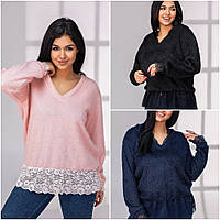 Жіночий светр із мереживом Ангора чудова якість розмірів батал