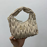 MiuMiu Wander Matelassé Nappa Leather Mini Hobo Bag Beige KI34001