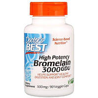 Бромелайн Doctor's Best Bromelain 3000 GDU, High Potency 500 mg 90 Veg Caps DRB00215 CT, код: 7517641