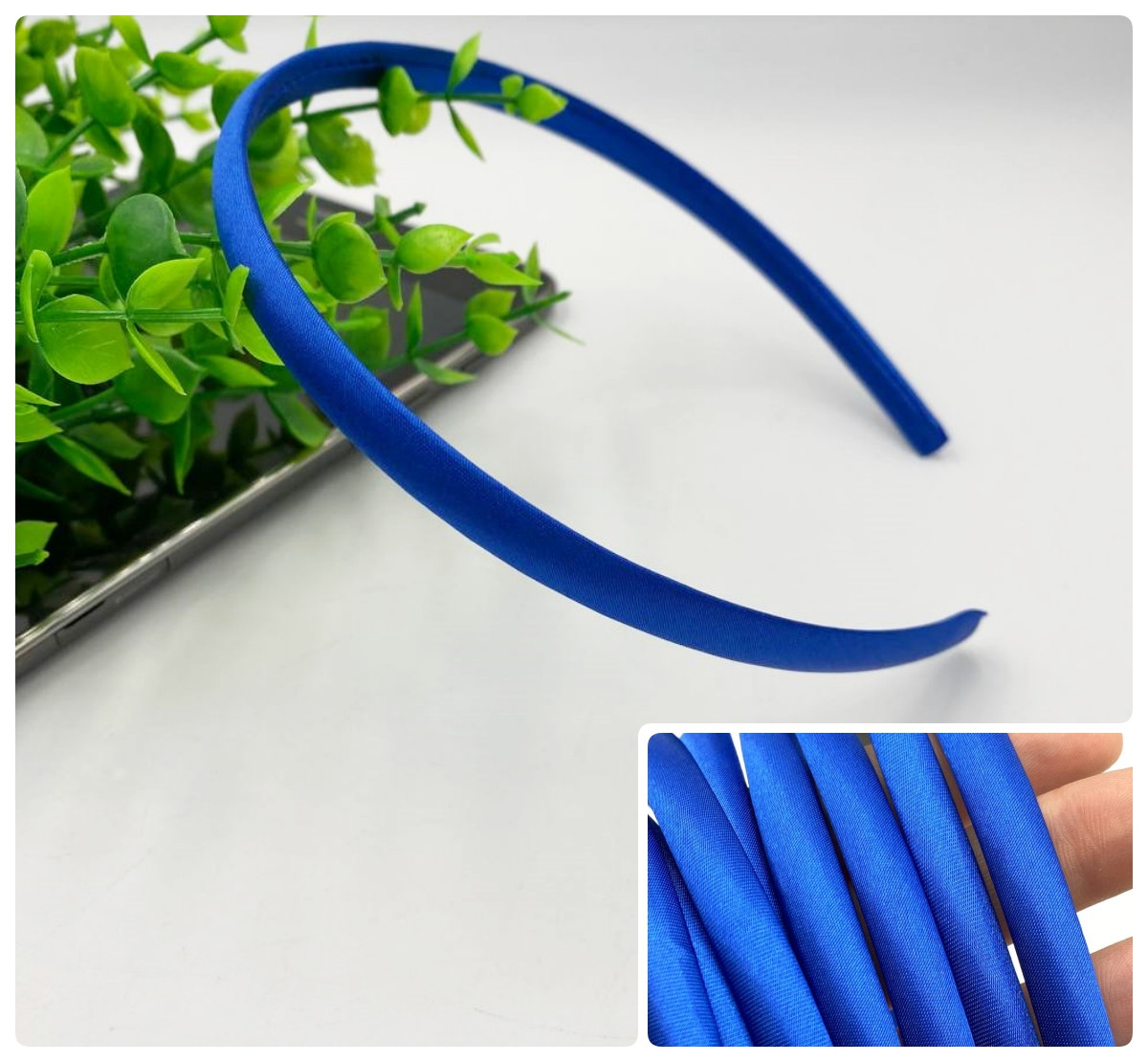 Обруч пластиковий з атласною стрічкою / 9мм / Електрік, фото 1