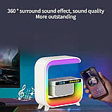 Cмарт-лампа-нічник настільна G-Smart v3 Bluetooth-колонка, бездротова зарядка, будильник Біла, фото 5