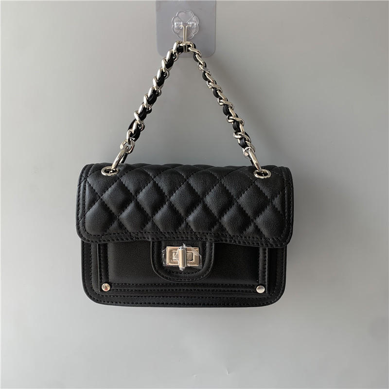 Шкіряна сумка прошита ромбами з ланцюжком Lanvera С04-КТ-4271 Чорна, фото 1