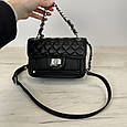 Шкіряна сумка прошита ромбами з ланцюжком Lanvera С04-КТ-4271 Чорна, фото 6