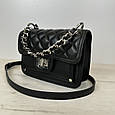 Шкіряна сумка прошита ромбами з ланцюжком Lanvera С04-КТ-4271 Чорна, фото 7