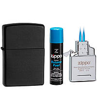 Комплект Zippo Зажигалка 218 CLASSIC black matte + Газовый инсерт к зажигалкам + Газ для зажигалок