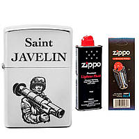 Комплект Zippo Зажигалка Zippo 205 J Saint Javelin + Бензин + Кремни в подарок