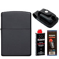 Комплект Zippo Зажигалка 218 CLASSIC black matte + Бензин + Кремни в подарок + Чехол с прорезью LPTBK