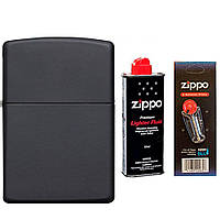 Комплект Zippo Зажигалка 218 CLASSIC black matte + Бензин + Кремни в подарок