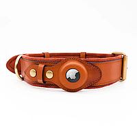 Кожаный ошейник под Airtag для собак Crosa CR0926 (блокирующее кольцо, коричневый, M)