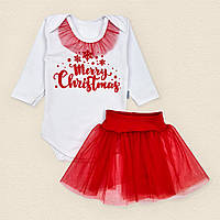 Новогодний комплект для девочки Dexters с красной фатиновой юбкой my first christmas 86 см бе HR, код: 8328803
