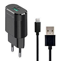 Сетевое зарядное устройство Grand-X (1xUSB 2.1А) Black (CH-17BL) с защитой от перегрузки + ка TS, код: 6708867