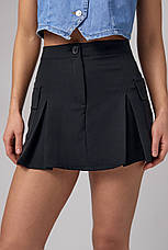 Мініспідниця-шорти з накладними кишенями — чорний колір, L (є розміри), фото 2