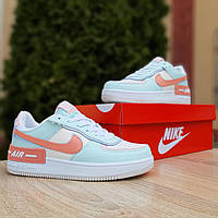 Кроссовки, кеды отличное качество Nike Air Force 1 Shadow білі з бірюзою і пудрою 36 Размер 36