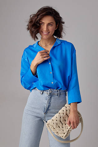 Жіноча сорочка з укороченим рукавом — блакитний колір, L (є розміри), фото 2