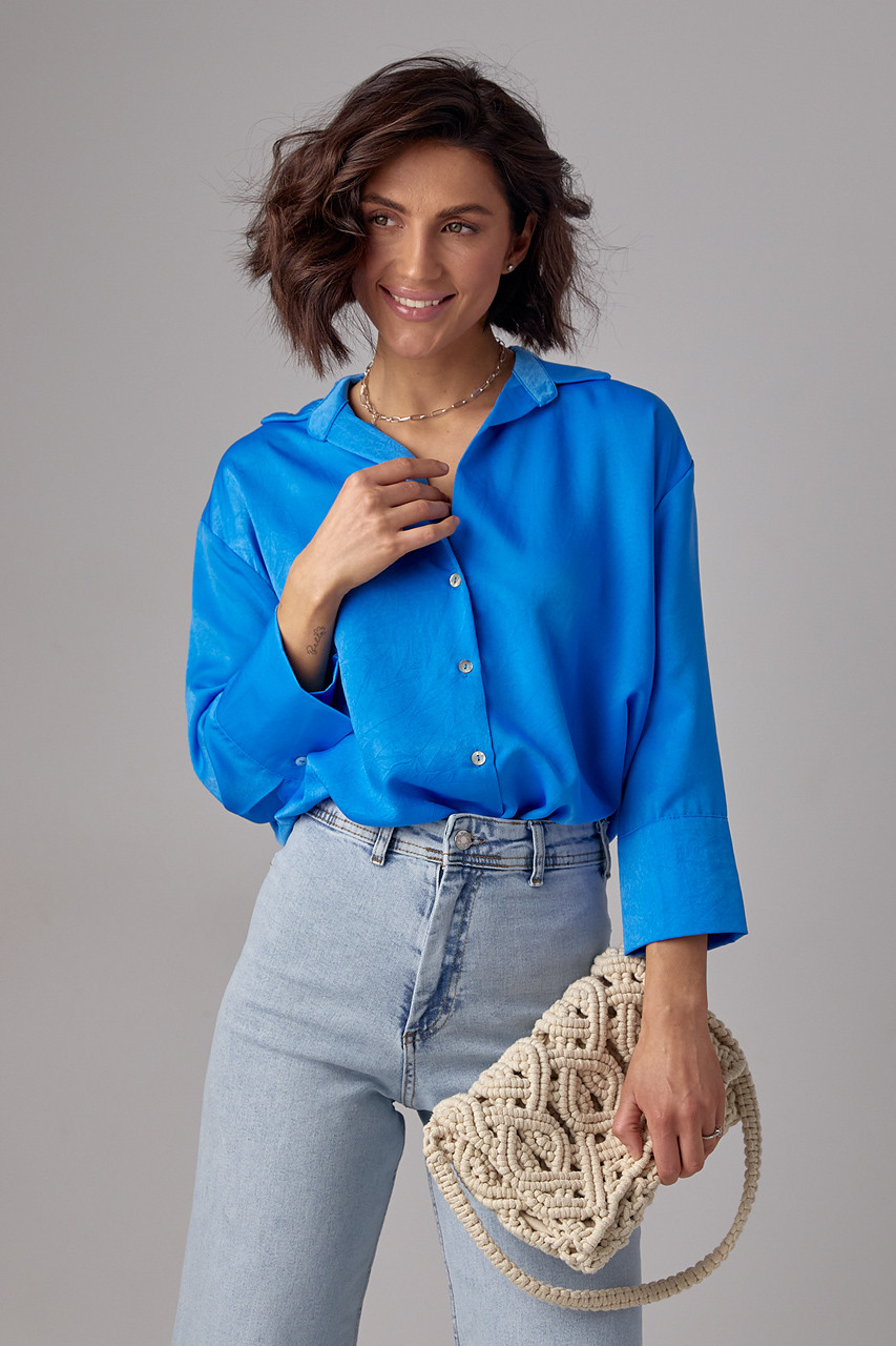 Жіноча сорочка з укороченим рукавом — блакитний колір, L (є розміри)