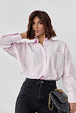 Жіноча сорочка з термостразами на кишенях — рожевий колір, M (є розміри), фото 3