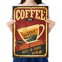 Ретро плакат Coffee Shop RESTEQ из плотной крафтовой бумаги 50.5x35cm. Постер Кофи Шоп High Quality