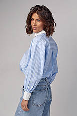 Бавовняна жіноча сорочка в смужку — блакитний колір, L (є розміри), фото 2