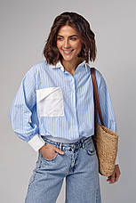 Бавовняна жіноча сорочка в смужку — блакитний колір, L (є розміри), фото 3