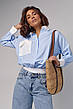 Бавовняна жіноча сорочка в смужку — блакитний колір, L (є розміри), фото 2