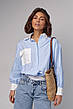 Бавовняна жіноча сорочка в смужку — блакитний колір, L (є розміри), фото 3