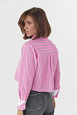 Укорочена сорочка в смужку з двома кишенями — рожевий колір, S (є розміри), фото 2